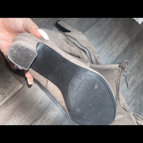 Beige Faux Suede Heel Knee High Boots - Picture 5 of 6